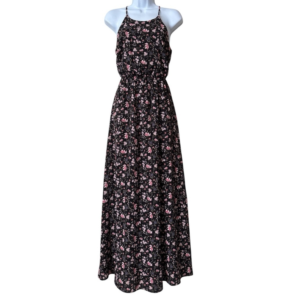 Everly Black Floral Halter Maxi Dress